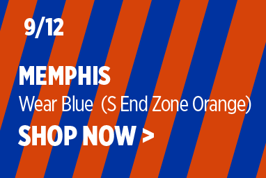 September 12 versus Memphis. Wear blue with south end zone orange. Shop the Gear Up Blue and Orange collection.