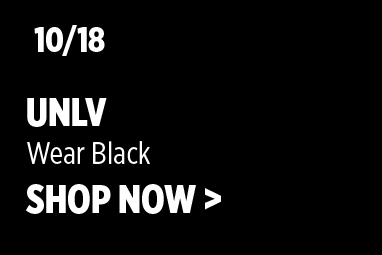 Boise State Football graphic on a solid black background. Bold white text reads: '10/18 UNLV' with subtext 'Wear Black' and 'SHOP NOW >'.