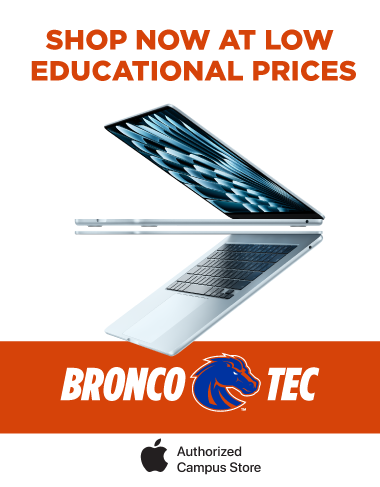 BroncoTec banner promoting low educational prices on Apple products.
