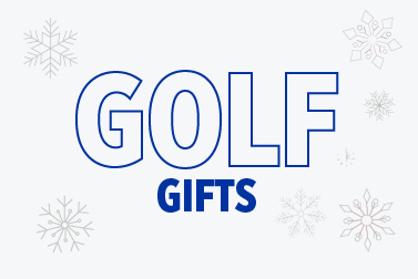 Light gray Boise State banner reading 'Golf Gifts' with blue text and snowflake illustrations.