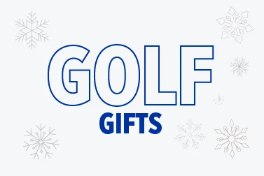Light gray Boise State banner reading Golf Gifts with blue text and snowflake illustrations.