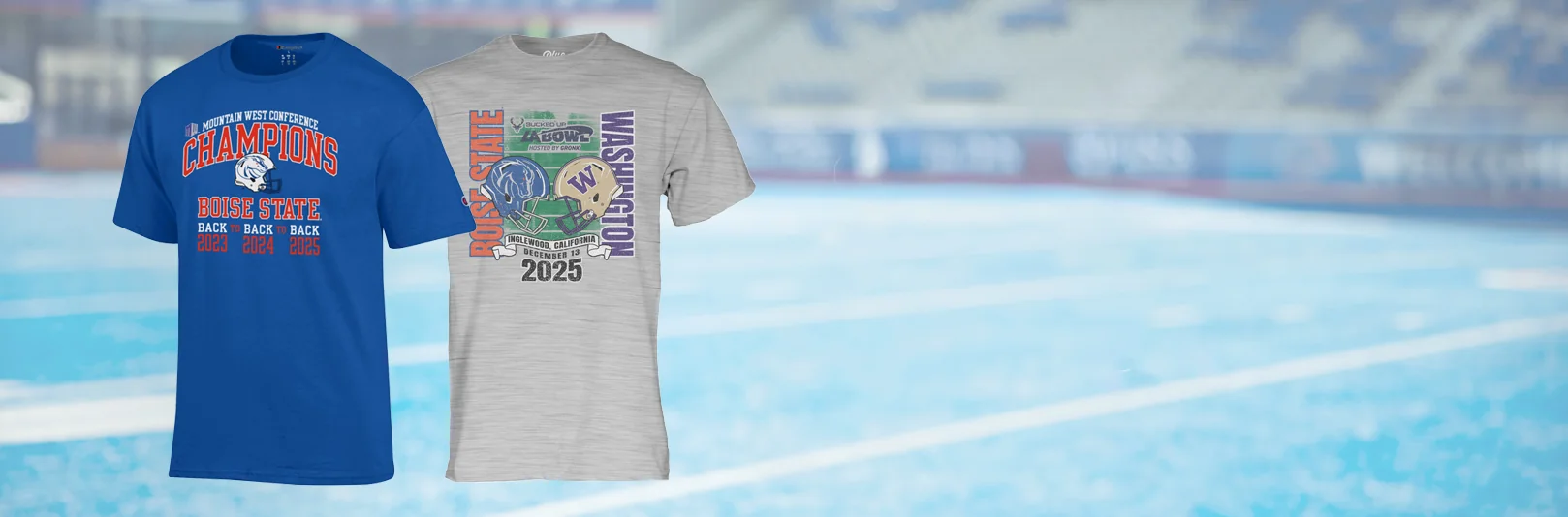 Mountain West Champions tee and LA Bowl tee banner.