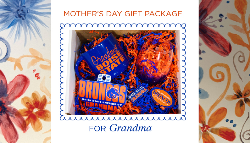 Mother's Day Boise State gift package for Grandma with mug, tumbler, sticker, and Boise State items.