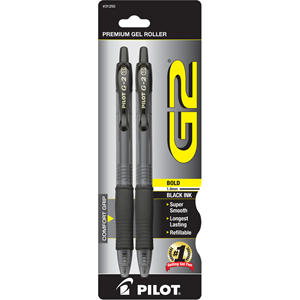 Image of PILOT G2 1.0MM BOLD POINT BLACK CARDED 2pk