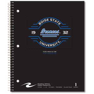 Boise State University 1-Subject College-Ruled Spiral Notebook - Cursive Broncos Circle Seal by Roaring Spring (Black, 9 x 11)