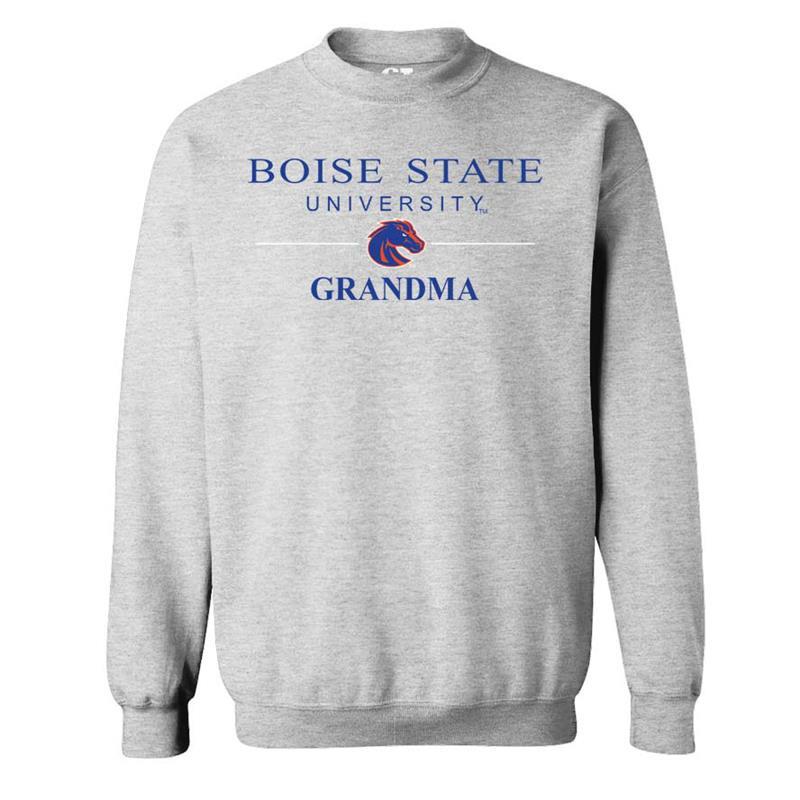 Boise State Crewneck Sweatshirt, Grandma Logo in Line by CI Sport, Athletic Heather Gray (SKU 13443382525) Boise State Crewneck Sweatshirt, Grandma Logo in Line by CI Sport, Athletic Heather Gray - main view