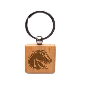 Image of Boise State Keychain Engraved Bronco Logo Wood Square