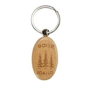 Boise. Id Keychain Oval Wood Carved Boise-Idaho Trees