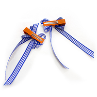 Image of BOISE STATE HAIR CLIP PAIR SMALL GINGHAM CURLY FLUFF -  1