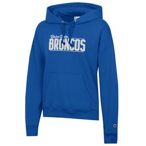 Champion Boise State Women's Hoodie, Script Over Broncos Lamé -  royal