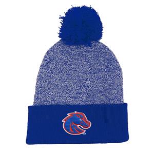 Boise State Knit Hat, Marled Royal Body with Solid Cuff & Pom by Logo Fit, Royal