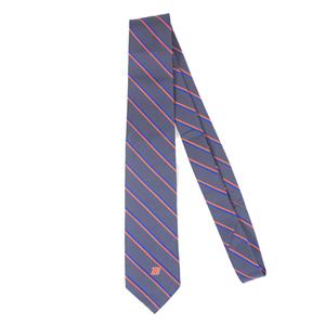 Image of Boise State Silk Tie, Orange & Blue Stripes with “B” Logo by Donegal Bay