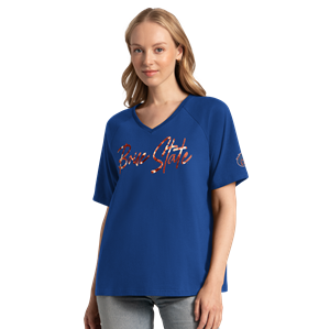 Boise State Women’s V-Neck T-Shirt - Script Glitter Royal Blue by GIII - main view