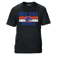 Image of Boise State Men’s T-Shirt, Wordmark Over Distressed Stripes (Value) by CI Sport