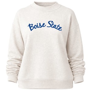 Boise State Women’s Mock Neck Crewneck - Script Wordmark Oatmeal by Camp David - main view