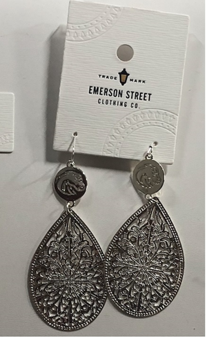 Image of Boise State Earrings Horsehead Over Silver Teardrop