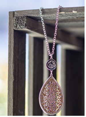 Image of Boise State Necklace Bronco Head Above Silver Teardrop