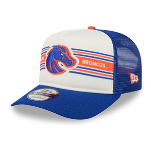 Image of Boise State Hat, Bronco Logo in Orange Banner Snapback by New Era, Royal/White
