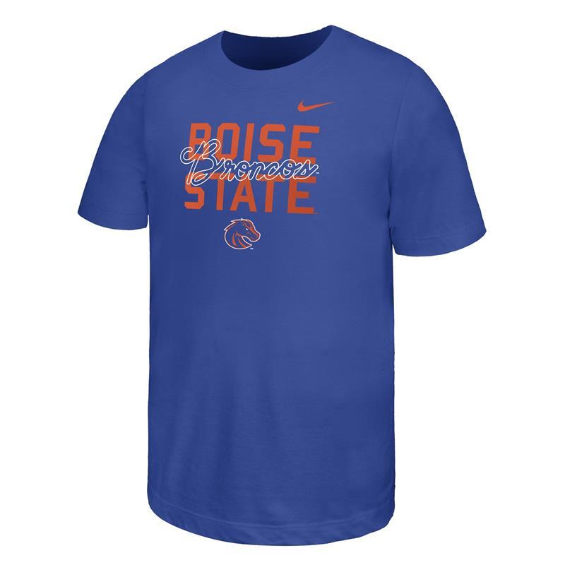 Boise State Royal Blue Youth Girls T-Shirt - Script Broncos Over Logo by Nike (SKU 13428723494) Boise State Royal Blue Youth Girls T-Shirt - Script Broncos Over Logo by Nike - main view