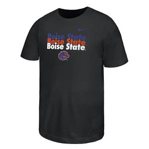 Boise State Black Youth Girls T-Shirt - Repeat Wordmark Over Logo by Nike
