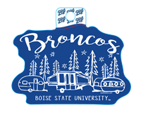 Boise State Decal Script Broncos Over Trees Campers