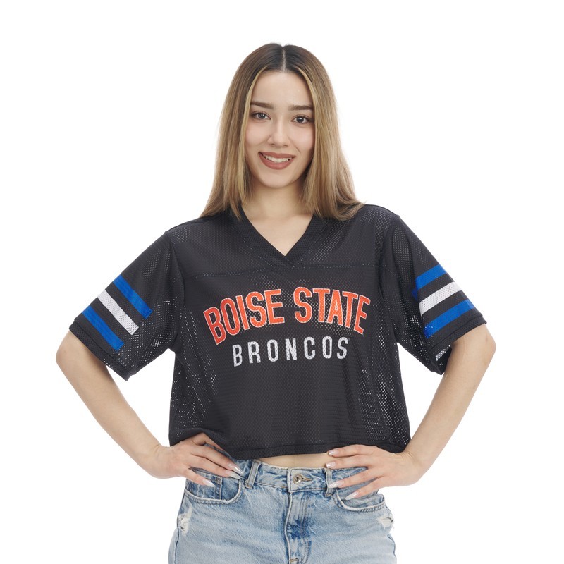Boise State Women's Mesh Crop Jersey Top - Field Goal by ZooZatz (SKU 13461058659) Boise State Women's Mesh Crop Jersey Top - Field Goal by ZooZatz - main view