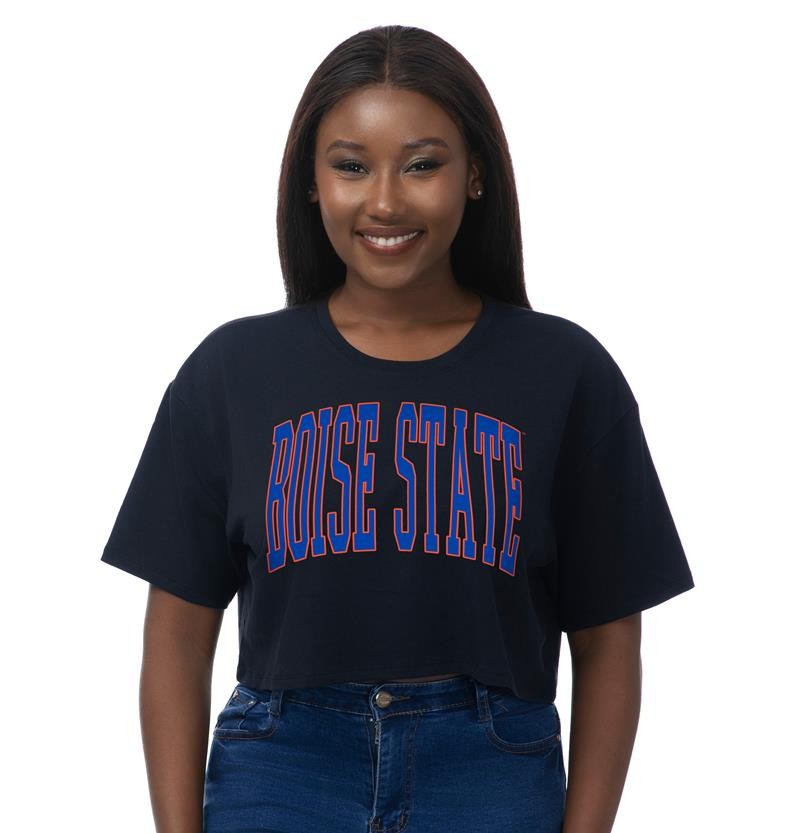 Boise State Women's Crop T-Shirt - Stretched Boise State by ZooZatz (SKU 13406639659) Boise State Women's Crop T-Shirt - Stretched Boise State by ZooZatz - main view