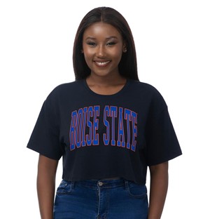 Boise State Women's Crop T-Shirt - Stretched Boise State by ZooZatz - main view