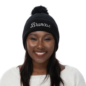 Boise State Women Knit Beanie Pom Script Broncos Zoozats Black - main view
