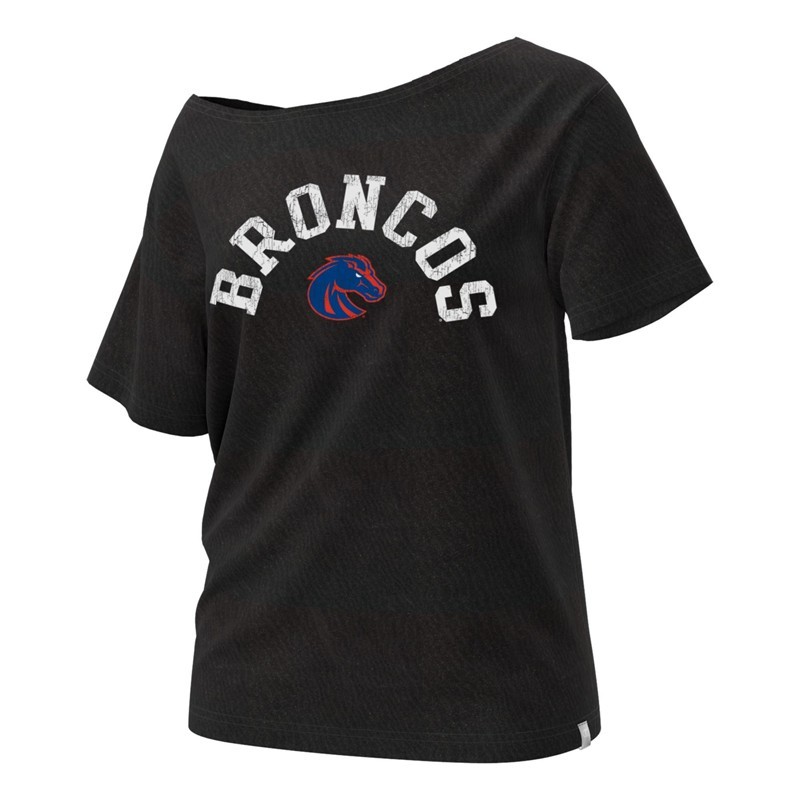 Boise State Women’s Off-Shoulder T-Shirt - Broncos Arch Logo by Champion (SKU 13447540659) Boise State Women’s Off-Shoulder T-Shirt - Broncos Arch Logo by Champion - main view