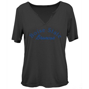 Boise State Women’s Split-Neck T-Shirt - Script Arch Graphic Black by Camp David - main view