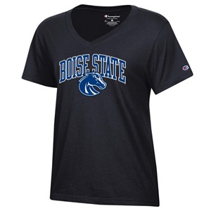 Boise State Women’s V-Neck T-Shirt - Arch Over Logo Black by Champion - main view