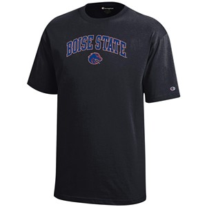 Boise State Youth T-Shirt - Arch Wordmark Over Logo Black by Champion - main view