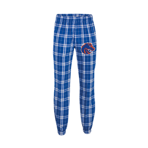 Image of BOISE STATE FLANNEL JOGGER BRONCO LOGO ROYAL PLAID -  royalsilver