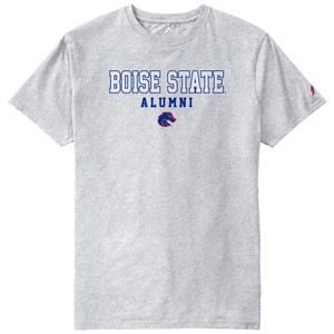 Boise State Alumni T-Shirt - Wordmark Over Bronco Logo by League Collegiate Wear -  ash