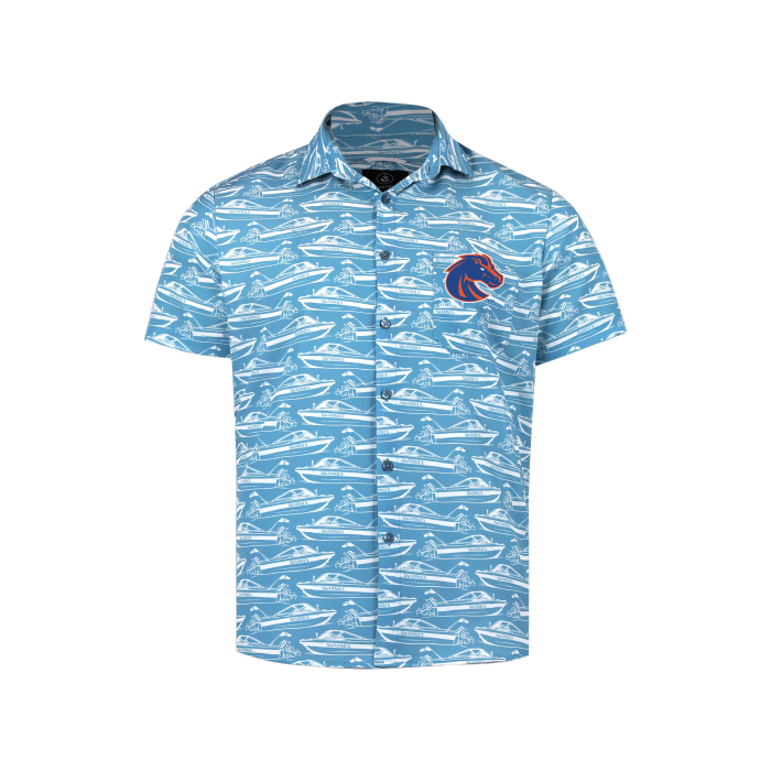 Boise State Button-Up Shirt - Boats Allover Print, Athletic Logo Left Chest by Swannies (SKU 13449186623) Boise State Button-Up Shirt - Boats Allover Print, Athletic Logo Left Chest by Swannies - main view