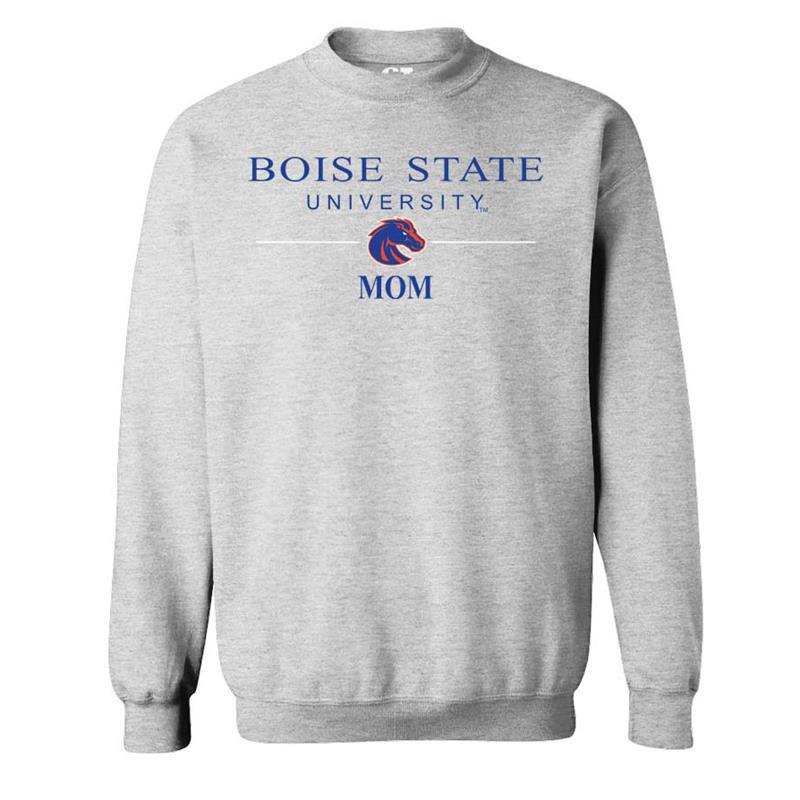 Boise State Crewneck Sweatshirt, Mom Logo in Line by CI Sport, Athletic Heather Gray (SKU 13443184525) Boise State Crewneck Sweatshirt, Mom Logo in Line by CI Sport, Athletic Heather Gray - main view
