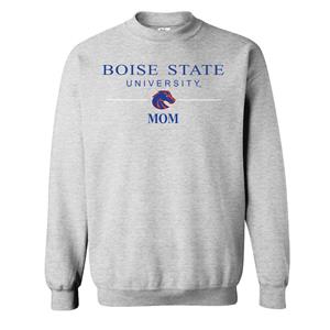 Boise State Crewneck Sweatshirt, Mom Logo in Line by CI Sport, Athletic Heather Gray