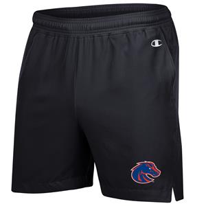 Boise State University Shorts - 5" Woven, Athletic Logo Left Hem by Champion (Black)