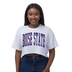 Boise State Women's Crop T-Shirt - Stretched Boise State by ZooZatz -  white
