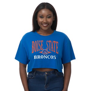 Boise State Women’s Crop T-Shirt - Two Color Wordmark by ZooZatz -  royal