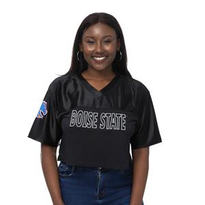 Image of BOISE STATE WOMEN JERSEY CROP LOGO ON SLEEVE -  black