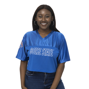 Image of BOISE STATE WOMEN JERSEY CROP LOGO ON SLEEVE -  royal