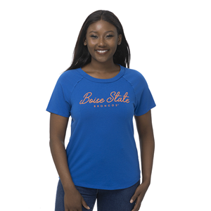 Image of BOISE STATE WOMEN TEE SCRIPT OVER BRONCOS -  royal