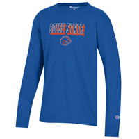 Image of BOISE STATE YOUTH LS TEE STACKED BRONCOS BACK WORDMARK FRONT -  royal