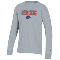Image of BOISE STATE YOUTH LS TEE STACKED BRONCOS BACK WORDMARK FRONT -  steel