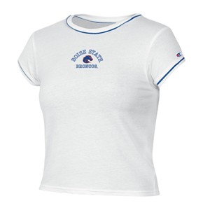 7- Boise State Women’s Crop Tee - Bling Ring Ringer, White by Champion - main view