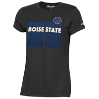 Boise State Women Tee Repeating Wordmark Flocked Center