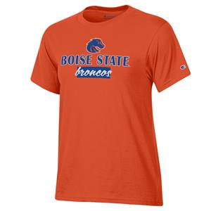Image of BOISE STATE WOMEN TEE LOGO OVER BRONCOS IN BOX CRYSTALS -  orange