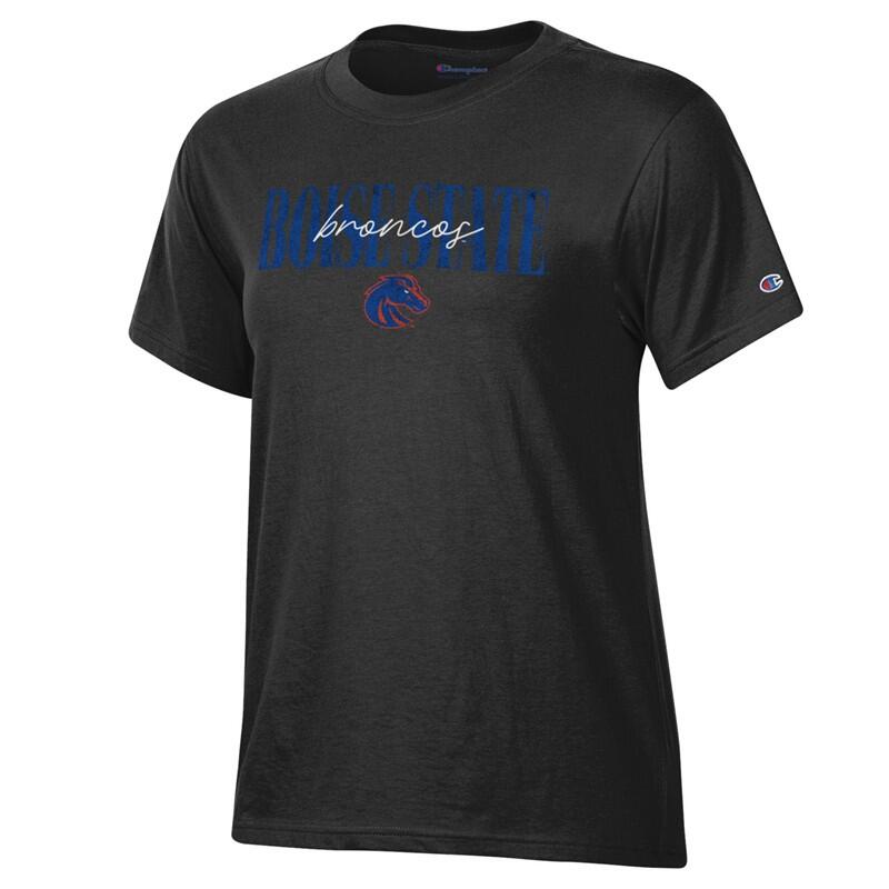 Boise State Women’s T-Shirt - Script Embroidered Broncos Over Boise State by Champion (SKU 13423483524) Boise State Women’s T-Shirt - Script Embroidered Broncos Over Boise State by Champion - main view